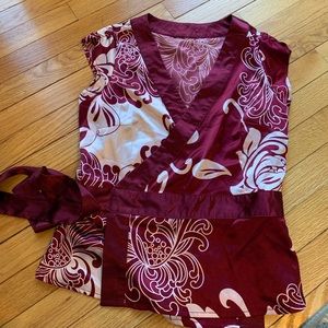 COPY - Maroon and white silk wrap top